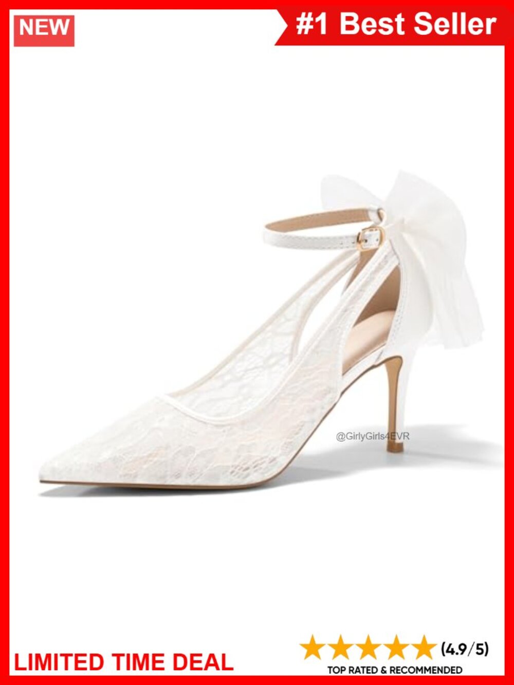Lace Mesh Stiletto Heel Pointed Toe Pumps Bow Ankle Strap Formal Dress Shoes